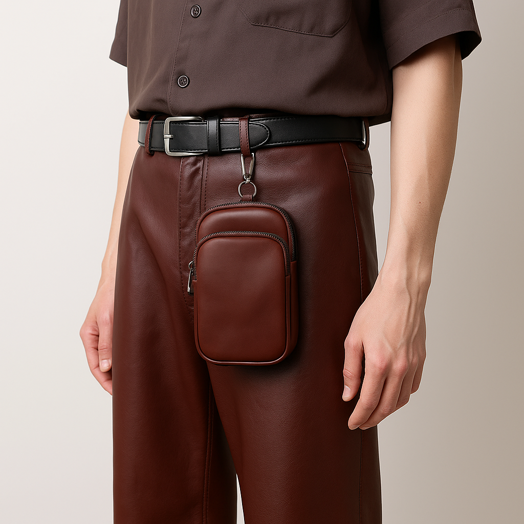 Vertical Genuine Leather Belt Waist Bag