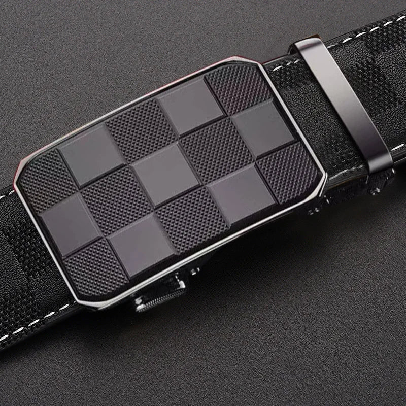 Statement Checkered Genuine Leather Belt