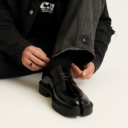 Split Toe Tabi Loafer Leather Shoes