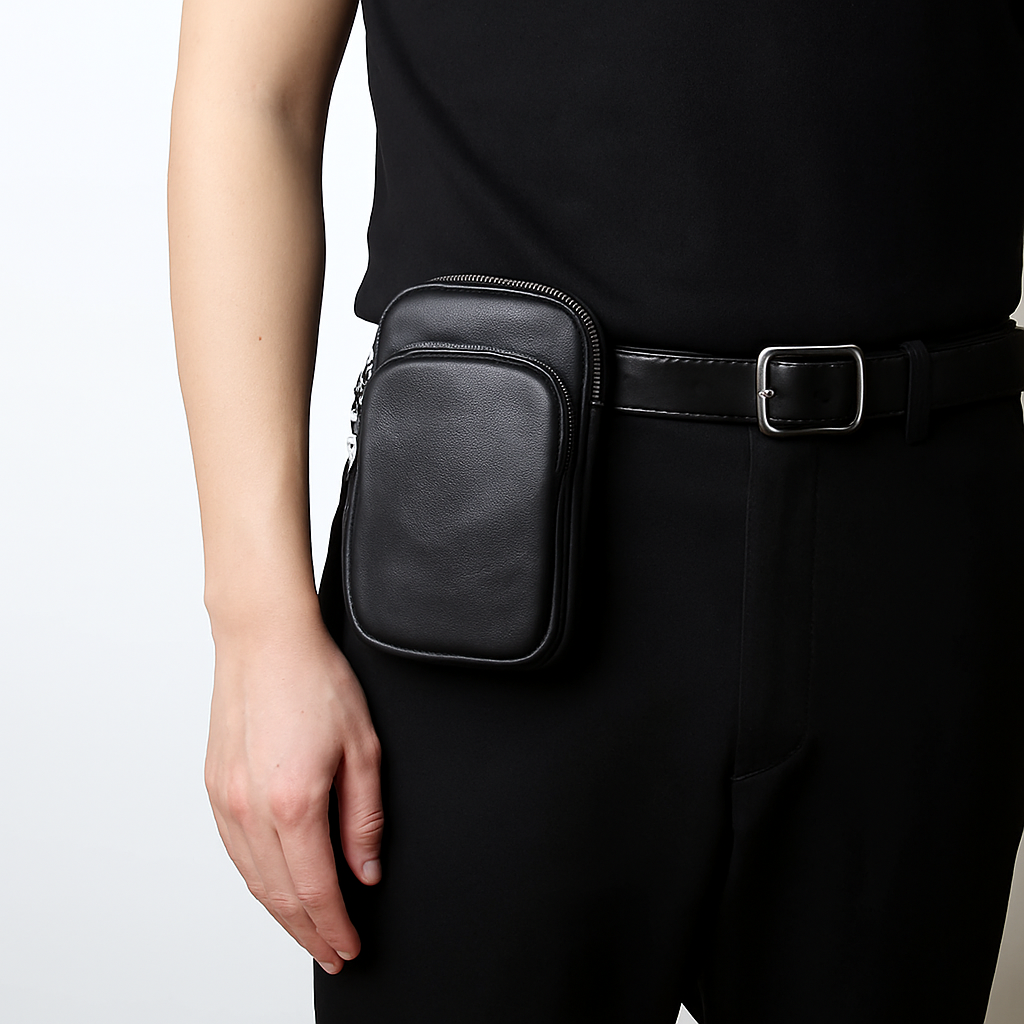 Vertical Genuine Leather Belt Waist Bag