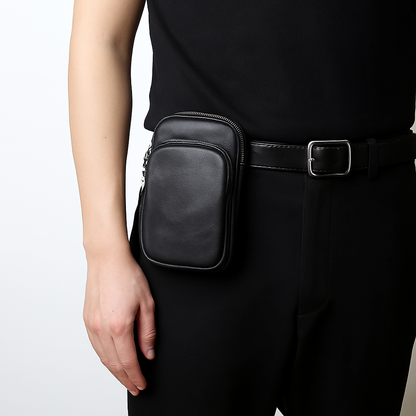 Vertical Genuine Leather Belt Waist Bag