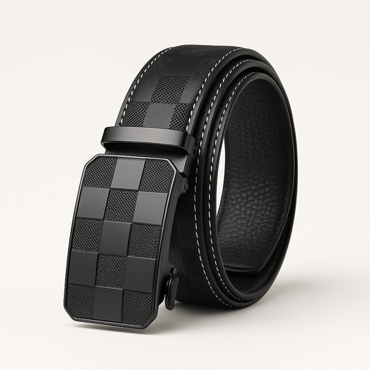 Statement Checkered Genuine Leather Belt