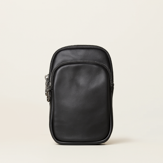 Vertical Genuine Leather Belt Waist Bag