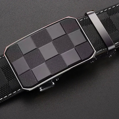 Statement Checkered Genuine Leather Belt